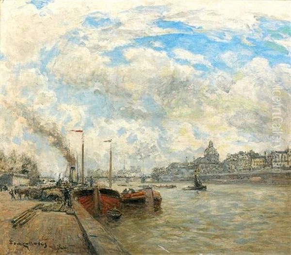 Paris, La Seine, Les Quais, L'institut Et Notre-dame Oil Painting by Frank Myers Boggs