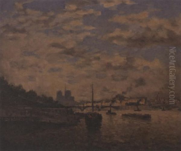 Untitled Harbor Scene Oil Painting by Frank Myers Boggs