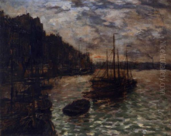 Bateaux Dans Un Port En Normandie Oil Painting by Frank Myers Boggs