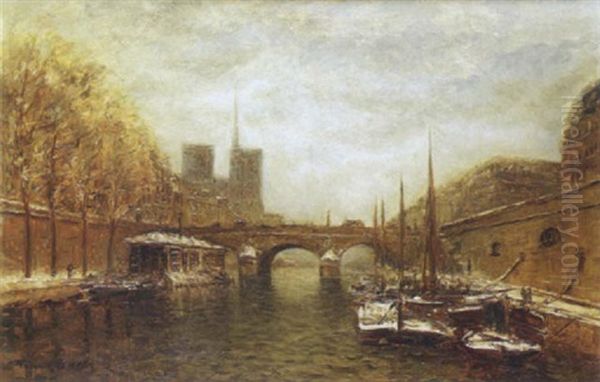 Le Pont Saint-michel Sous La Neige Oil Painting by Frank Myers Boggs