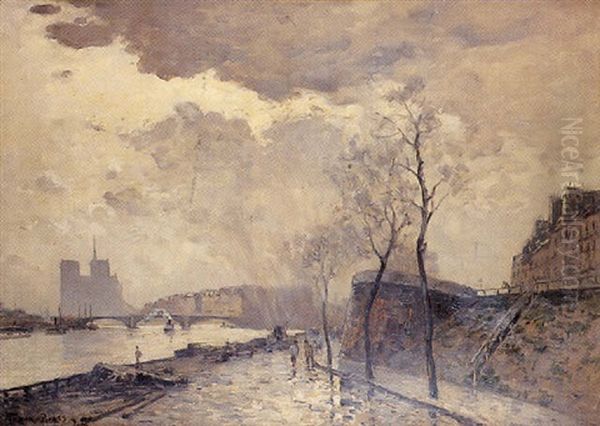 Les Quais De Paris Apres La Pluie Oil Painting by Frank Myers Boggs