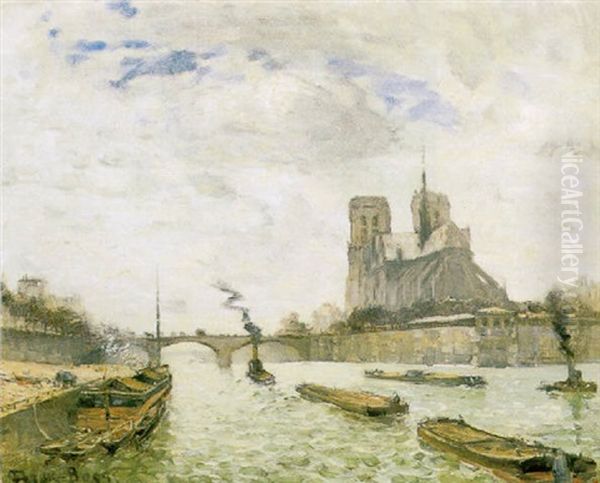 Paris, Notre-dame And The Seine Oil Painting by Frank Myers Boggs