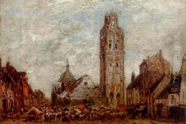 A Market Square Oil Painting by Frank Myers Boggs