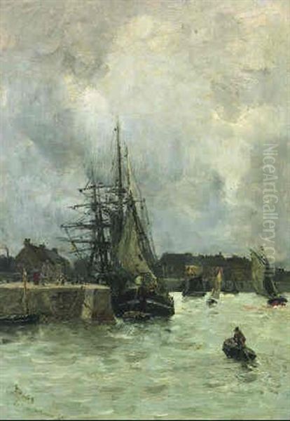 Harbor Scene, St. Vaagt La Hougue Oil Painting by Frank Myers Boggs