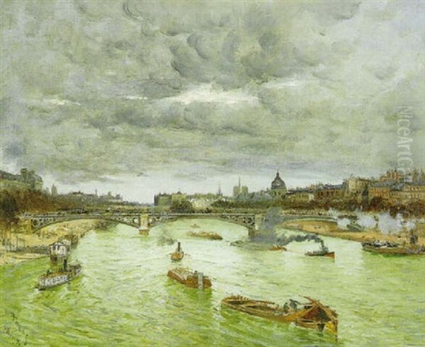 La Seine A Paris Avec Le Pont Du Carrousel Oil Painting by Frank Myers Boggs