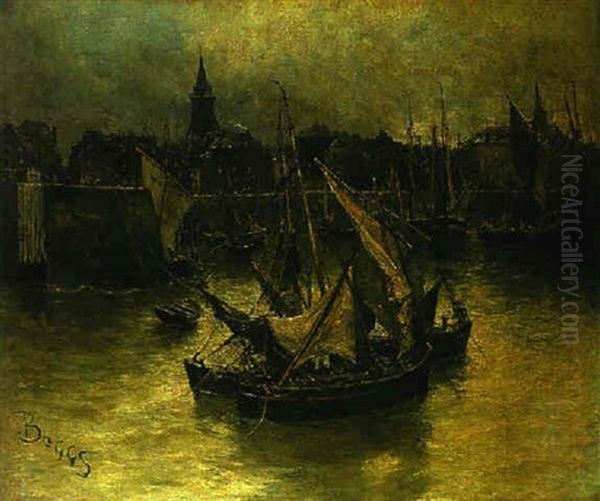 Bateaux Dans Le Port De Honfleur Oil Painting by Frank Myers Boggs