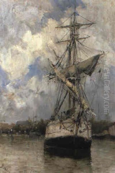 Sailing Vessel In Harbour Oil Painting by Frank Myers Boggs