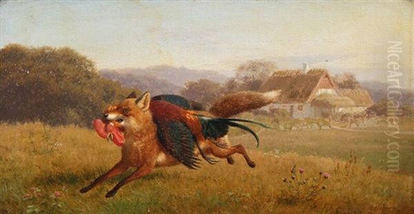 A Fox With Its Prey Oil Painting by Carl Henrik Bogh