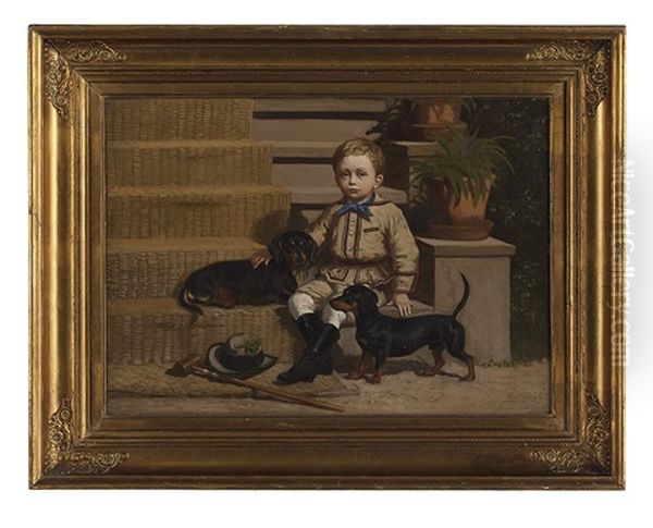 Young Master With His Two Dachshunds Oil Painting by Carl Henrik Bogh