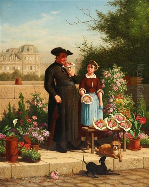 A Priest And A Flower Girl Oil Painting by Carl Henrik Bogh