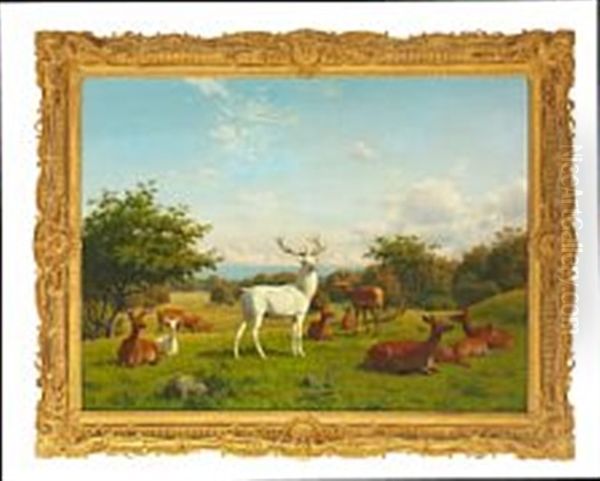 Deer In Dyrehaven Oil Painting by Carl Henrik Bogh