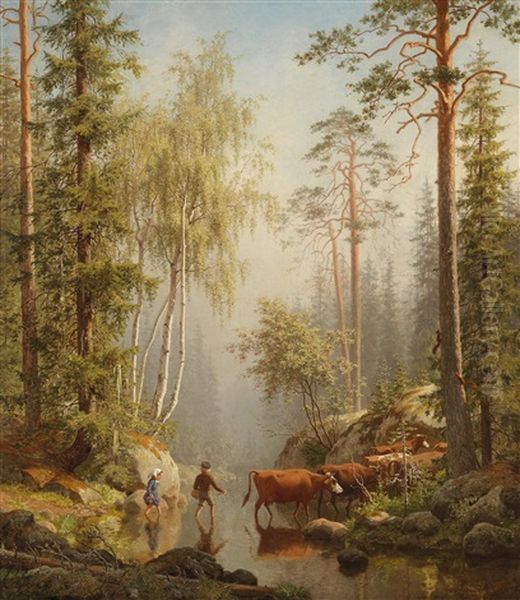 In The Woodland Stream Oil Painting by Carl Henrik Bogh