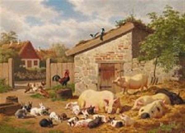 Summer Day In The Countryside With Pigs Oil Painting by Carl Henrik Bogh