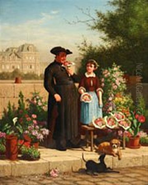 A Priest And A Flower Girl Oil Painting by Carl Henrik Bogh