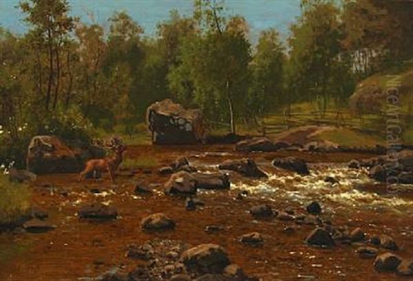 Landscape With A Stag Oil Painting by Carl Henrik Bogh