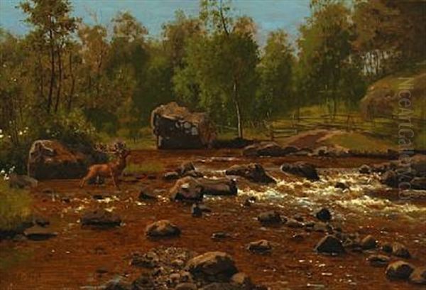 Landscape With A Stag Oil Painting by Carl Henrik Bogh