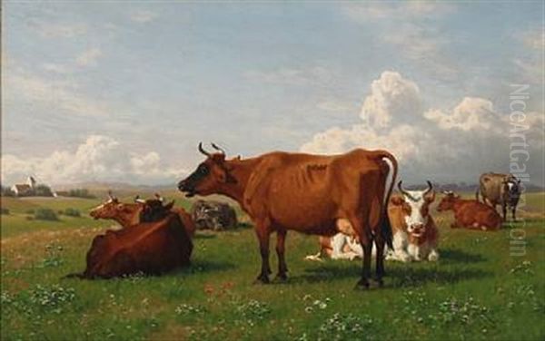 Grazing Cattle Oil Painting by Carl Henrik Bogh