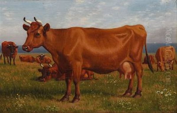 Grazing Cows Oil Painting by Carl Henrik Bogh