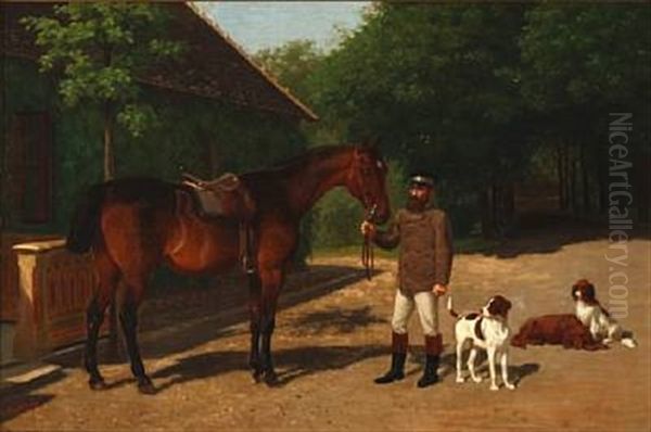 A Man With His Horse Oil Painting by Carl Henrik Bogh