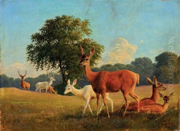 Paysage Anime D'une Harde De Cerfs Oil Painting by Carl Henrik Bogh