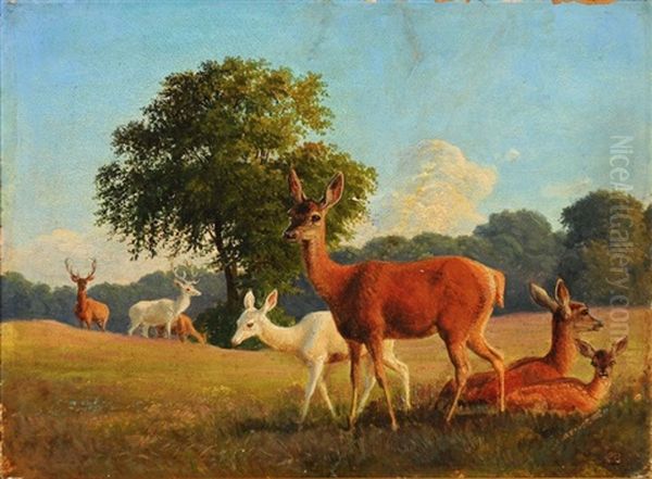 Harde De Cerfs Et De Biches Dans Un Paysage Oil Painting by Carl Henrik Bogh