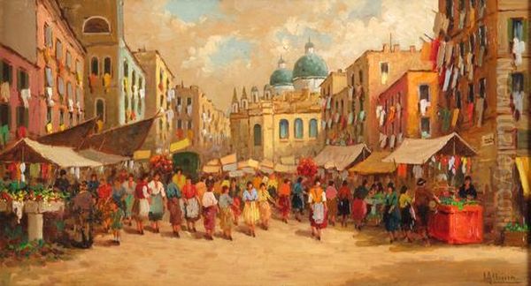 Mercato In Piazza Oil Painting by Luca Albino