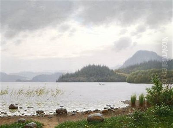 A Lake Surrounded By Conifers, Presumably Sweden Oil Painting by Carl Henrik Bogh