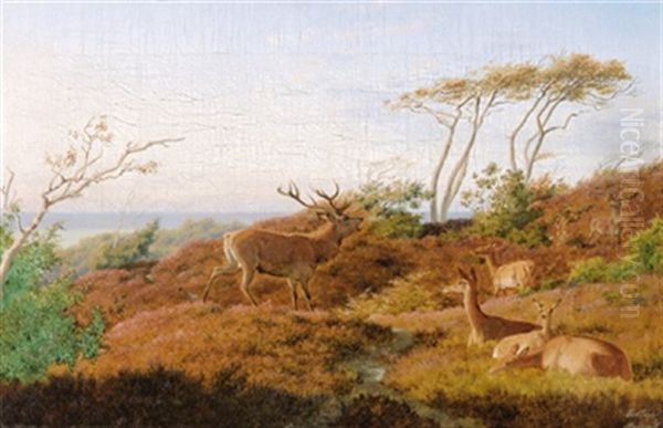 Landschaft Mit Rotwild Oil Painting by Carl Henrik Bogh