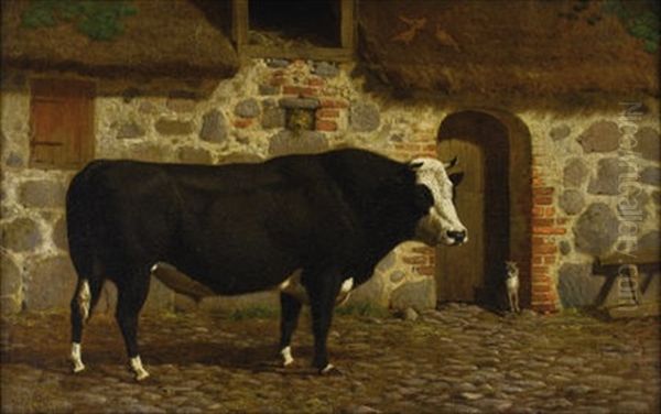 Standing Bull Oil Painting by Carl Henrik Bogh