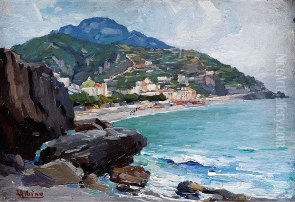 Kuste Bei Amalfi Oil Painting by Luca Albino