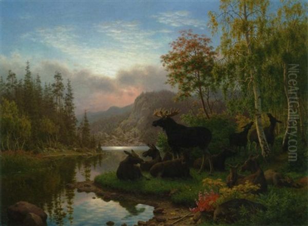 Elsdyr. Efteraar. Sverig Oil Painting by Carl Henrik Bogh