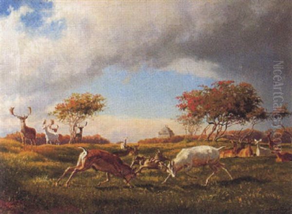 Damwild In Landschaft Oil Painting by Carl Henrik Bogh