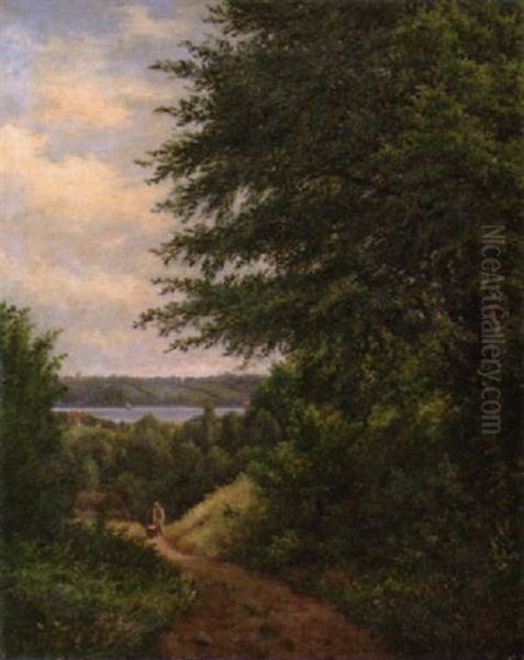 Narrow Country Road With Distant Lake Oil Painting by Carl Henrik Bogh