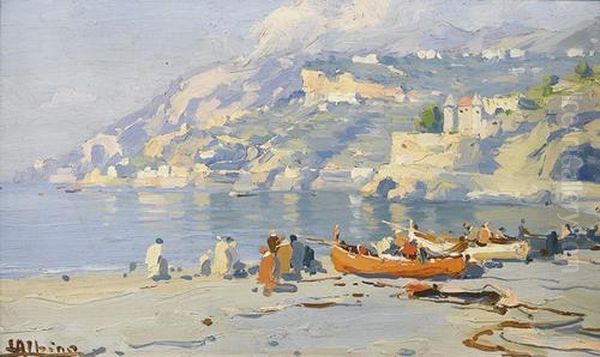 Kustenpartie Bei Amalfi Mit Fischerbooten. Oil Painting by Luca Albino