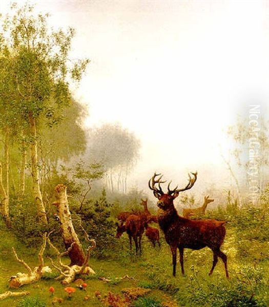 Deer In A Wood Oil Painting by Carl Henrik Bogh