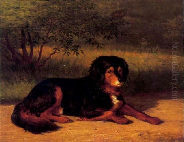 Skovparti Med Liggende Spaniel Oil Painting by Carl Henrik Bogh