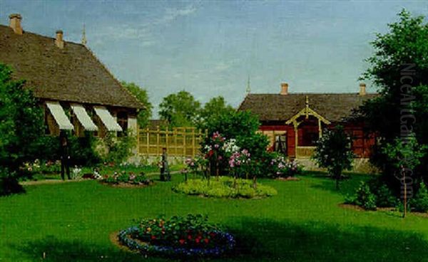 Figures In A Garden Oil Painting by Carl Henrik Bogh