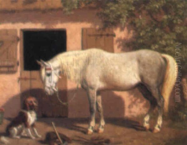 Hest Og Hund Foran Smedje Oil Painting by Carl Henrik Bogh