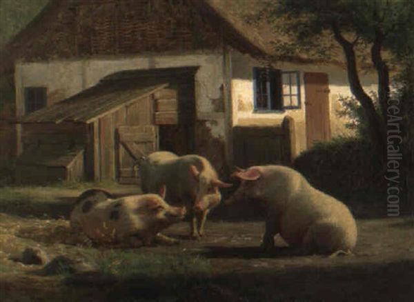 Farmyard Gossip Oil Painting by Carl Henrik Bogh