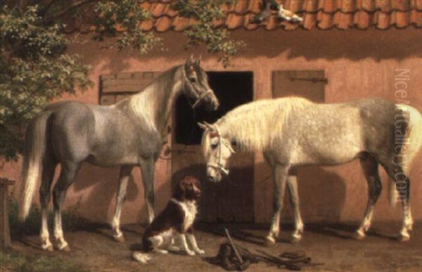 Outside The Stable Oil Painting by Carl Henrik Bogh