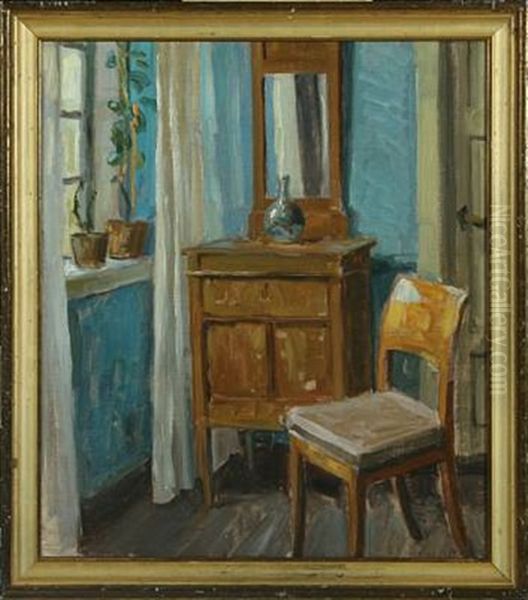 Interior With A Dresser, A Chair And Plants Oil Painting by Elnar V. Boegh