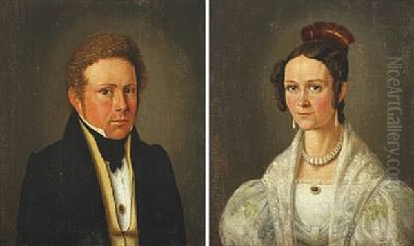 Portaits Of Estate Manager Peder Hansen And His Wife Erasmine Hansen, Nee Rothhausen (pair) Oil Painting by Ole Mathiasen Bogh