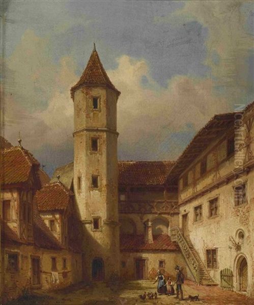 Landliche Szene In Einem Historischen Innenhof Oil Painting by Karl Boegler