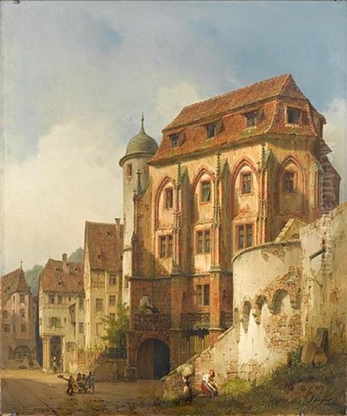 A View Of A Continental Town Oil Painting by Karl Boegler