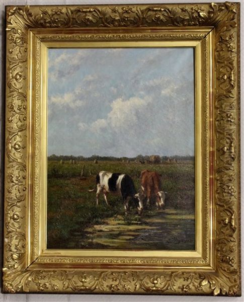 Koeien In Weidelandschap Oil Painting by Herman Bogman I