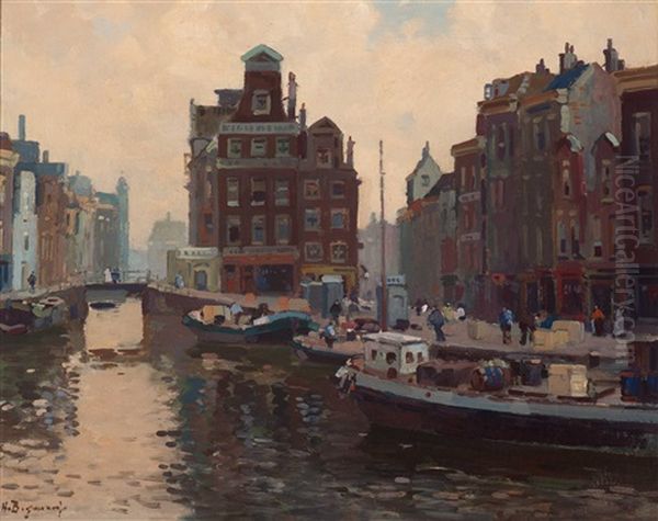 Delftsche Vaart, Rotterdam (haagsche Veerkade Corner Of Weste Wagenstraat) Oil Painting by Herman Bogman I