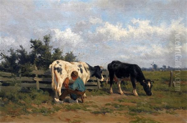 Koeien Melken Oil Painting by Herman Bogman I