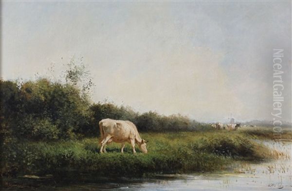 Polderlandschap Met Koeien Oil Painting by Herman Bogman I