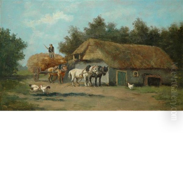 Hay Wagon Oil Painting by Herman Bogman I