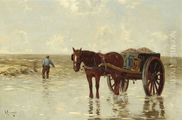 A Shell Fisher Oil Painting by Herman Bogman I